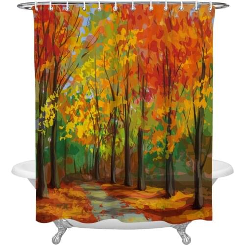 Autumn Park Road Maple Leaves Shower Curtain Home Bath Decorative Waterproof Polyester Fabric Bathroom Curtain