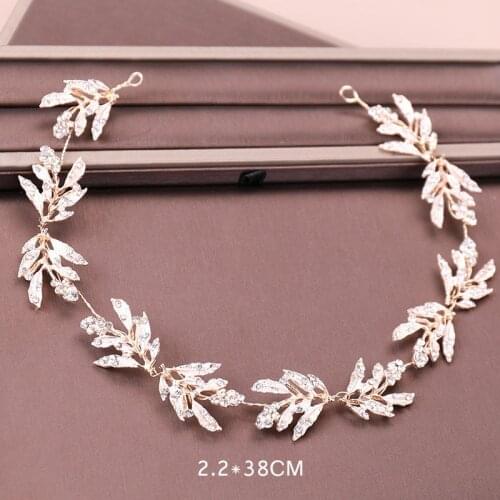 Women\s Luxury Rhinestone Headband Gold Leaves Hairband Wedding Dress Accessories Bridal Jewelry Headdress BN