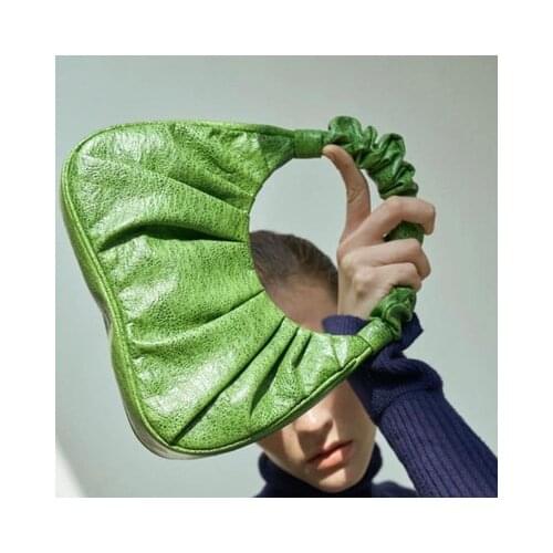 Ring Handle Folded Handbag Women New Fashion Korean Retro Soft Simple Solid Small Hobos Shoulder Bag Ladies Personality Casual