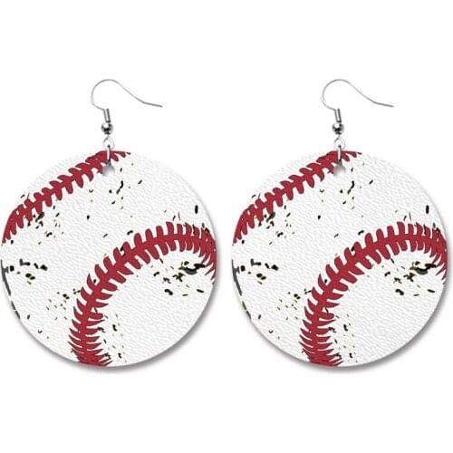 Patch Softball Baseball Round Leather Dangle Drop Earrings for Women Sporty Basketball Volleyball Soccerball Jewelry