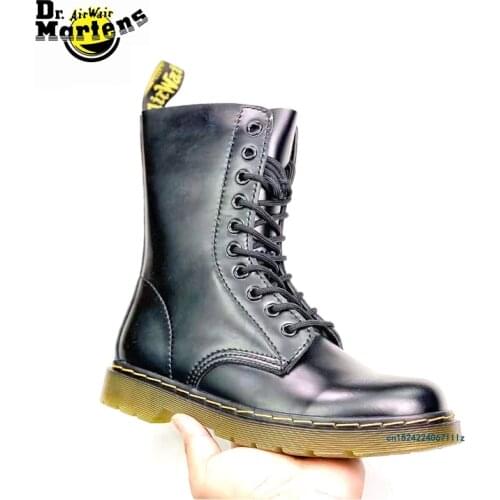 Dr.Martens Women 1490 Durable Genuine Leather Smooth Martin Boots Female Cool Girl None-Slip Mid Calf 10 Eyes Street Doc Shoes