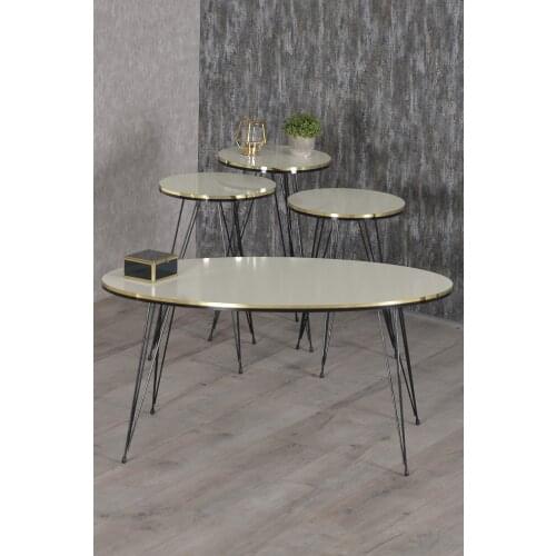 Zigon Coffee Table And Coffee Table in the Middle Ellipse Set Black Wire Foot Double Gold Cream