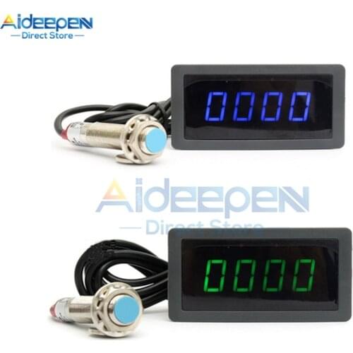 12V 0.56 inch 4 Digital LED Display Tachometer RPM Speed Meter High Precision Tachometer With Hall Proximity Switch Sensor NPN