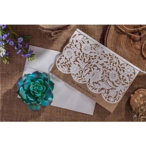 200pcs White Royal Lace Wedding Invitations Card With Laser Cut for Greeting Birthday Card Party Supplies CW5173