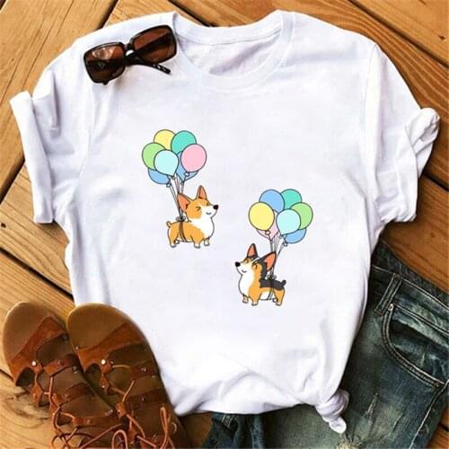 2020 Summer Corgi Women T Shirt Kawaii T Shirt Women Harajuku Cute Short Sleeve T-shirt 90s Korean Style Tshirt Fashion Top Tees
