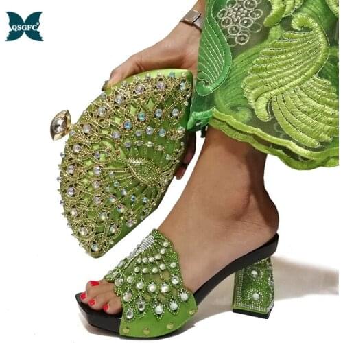 2020 Newest Shoes and Nigerian Party Bag Sets for Women Italian design Shoes and Bag Set Decorated with Ladies Shoe Med heel