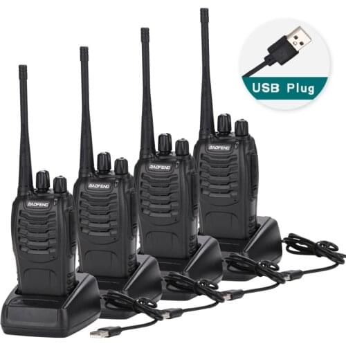 4Pcs Baofeng BF-888S Walkie Talkie USB charge adapter Portable Radio CB Radio UHF 888S Comunicador Transceiver+4 Headset