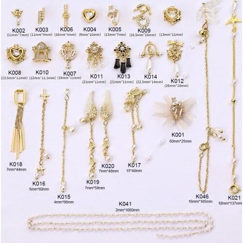 GOLD 5pcs bird/beating heart/Love Cupid nail art zircon long chain pendant jewelry nail zircon diamond nail zircon decoration