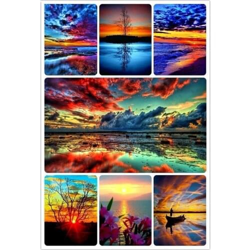 Diamond Painting Full Drill Square Landscape 5D DIY Diamond Embroidery Seaside Sunset Picture Of Rhinestone Sunrise
