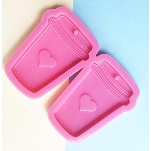 U90E Shiny Glossy Coffee Cup Keychain Epoxy Resin Mold Keyring Casting Silicone Mould