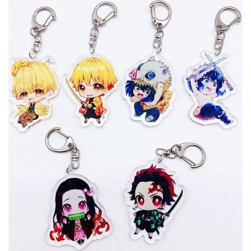 Cute Cartoon Figure Acrylic Keychain Anime Demon Slayer Kimetsu No Yaiba Keyring Kamado Tanjirou Nezuko Metal Pendent Keyring