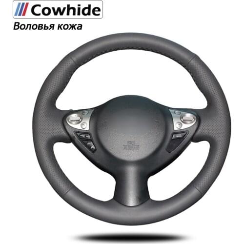 Handsewing Black Genuine Leather Steering Wheel Covers for Infiniti FX FX35 FX37 FX50 Nissan Juke Nissan Maxima 2009-2014