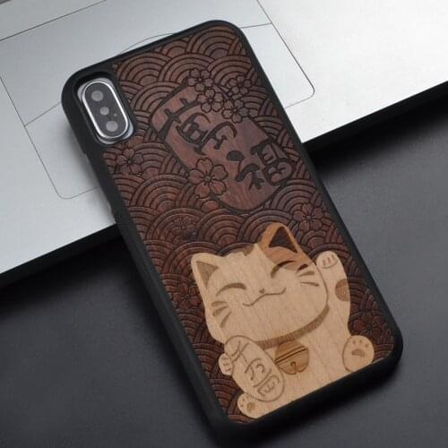 Animal Luck cute cat For Samsung Note 8 For Iphone 8 7 6 S Plus X For Huawei P10 Plus For Sony z 4 5 Wooden Phone Case