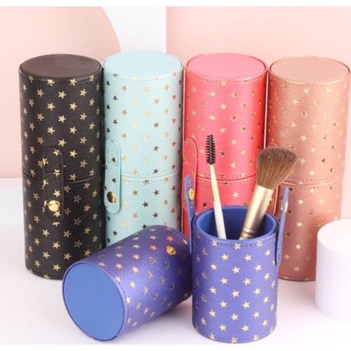 PU Leather Printing Makeup Brushes Storage Holder Portable Cylindrical Cosmetic Cup Case Box for Makeup Brushes Pen