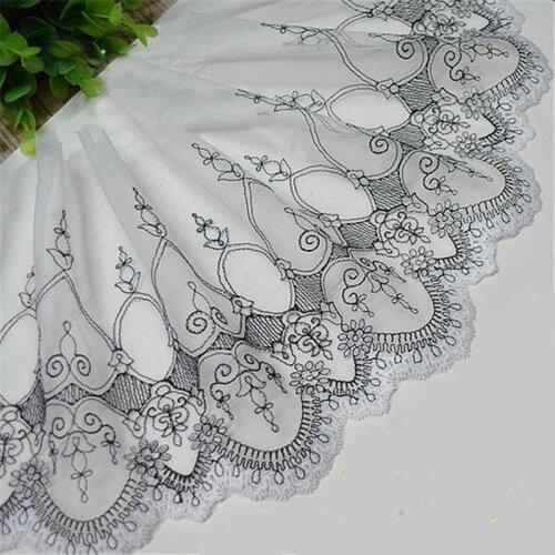 Hot sale Black-White Thread Milk Silk Embroidery Lace Fabric Handmade DIY Clothing Accessories Width 18cm 5Yds/lot