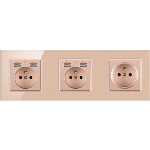 FRON 258*86 French Standard Tempered Crystal Glass enchufe USB 5V 2100mA Wall Socket Prise Outlet AC100-250V 16A Sockets