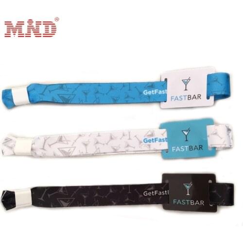 Customized Printing Cashless Payment ISO14443A 13.56MHZ Ultralight Fabric RFID Woven Bracelet Wristband for Festival Events