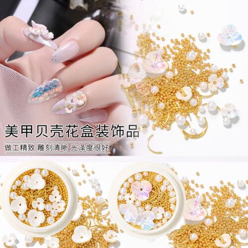 Nail art shell flower jewelry Japanese pearl opal 3D diamond rivet Nail art charms shell flowers alloy jewelry rhinestones