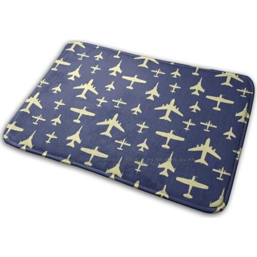 Fly Past Aeroplanes Navy Blue And Beige Pattern Mat Rug Carpet Anti - Slip Bedroom Entrance Door Mat Aviation Pilot Plane Captai