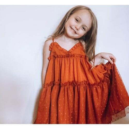 Summer Boho Kids Baby Girl Halter Sundress Lace Frill V-Neck Tulle Lace Spliced Beach Dress Party Wear for Children Girl 1-6Y