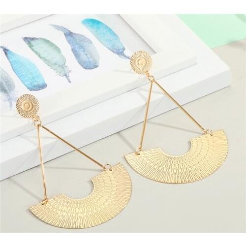 Metal Hollow Water Drop Dangle Earrings For Womens Gift Jewelry Vintage Unique Irregular Fan Shaped Geometric Drop Earrings