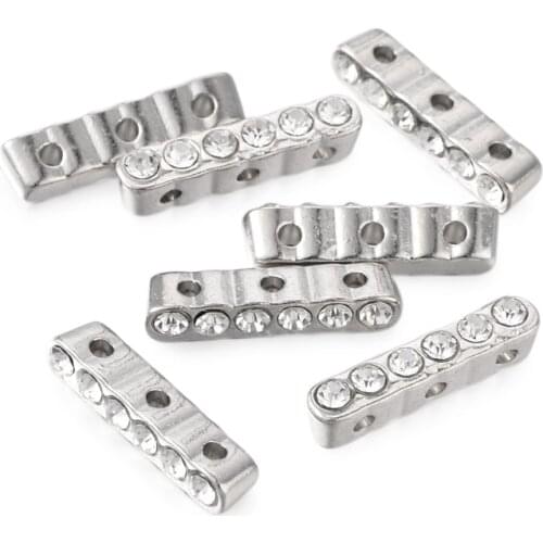 Alloy Bar Spacer for Jewelry Making DIY Platinum with Grade A Rhinestone Crystal Size: 20x4x5mm, hole: 1mm