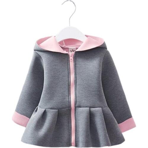 Cute baby girl causal trench coat solid rabbit ears hooded jacket coat for 6-36M babies newborn infant outerwear coat clothes