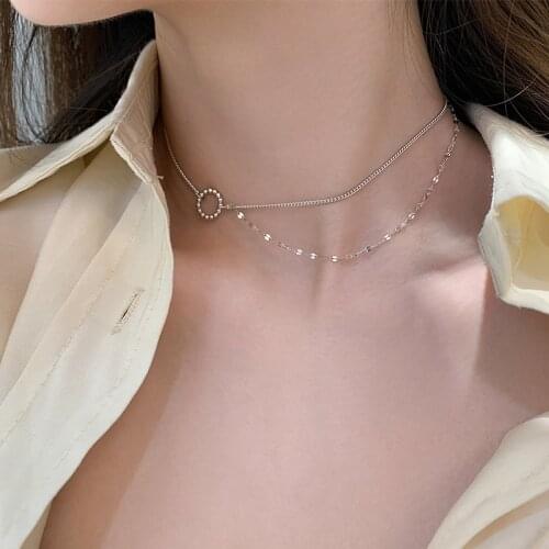 Circle Multi Layer Korean Chain Necklace For Women Neck Clavicle Choker Silver Color Round Bead Simple Trend Female Jewelry Gift