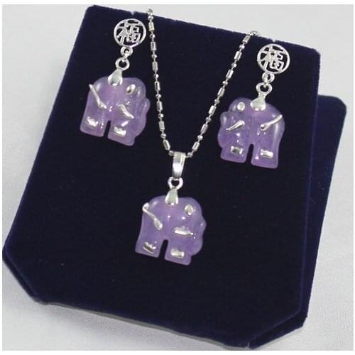Fashion new design jewelry purple jades elephant earrings &pendant
