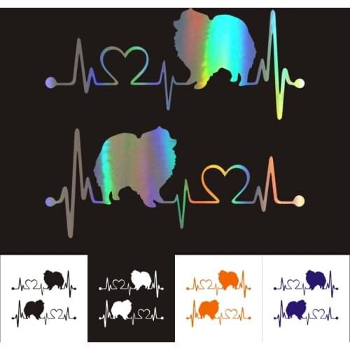Pomeranian Car Stickers 17.8CM*7.6CM 3D Sticker Heartbeat Dog Car Motorcycles Decoration Reflective Car Styling Custom Sticker