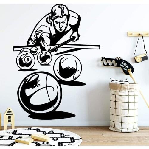 Pool Player Shooting Ball Wall Stickers Home Decor snooker Sports Game club Billiards studio Wall Decal Bedroom wallpaper EB370