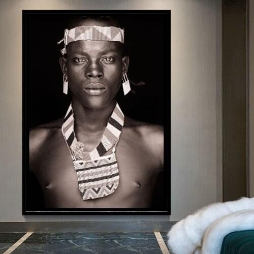 African Man Wall Art Portrait Home Decoration Black White Posters And Prints Living Room Canvas Painting Pictures