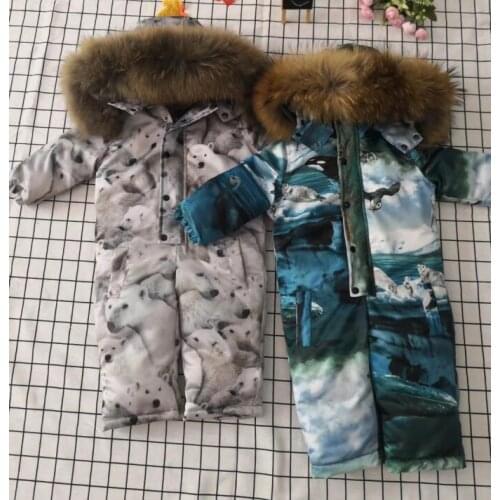 Real fur 2019 Winter Jacket child jackets children jumpsuit snow suit girl flower down romper ski suits outerwear