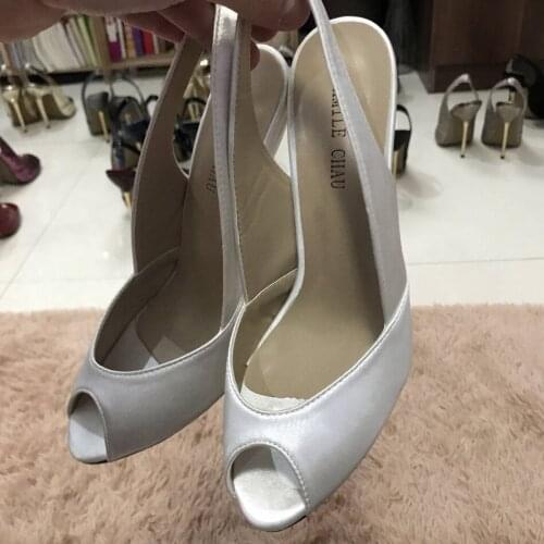 Sexy Ivory Satin Pumps High Heel Bridals Dress Party Women Pumps Summer Peep Toe Sling Back Stiletto Fish Mouth 11cm Heel