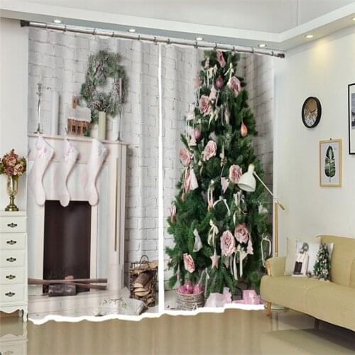 Modern 3D Blackout Curtains hotel happy new year Christmas tree Theme Pattern Thicken Bedroom Curtains for Living Room Rideaux