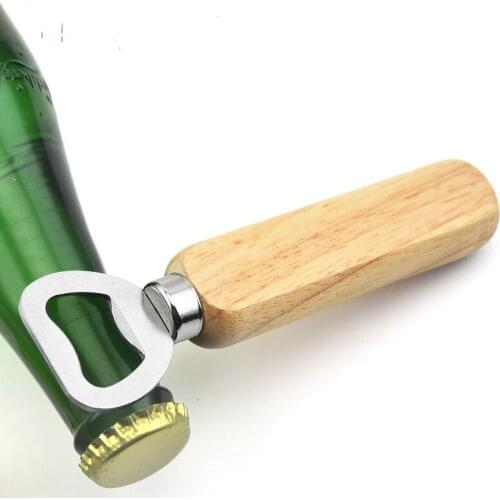 Portable Bottle Opener with Wooden Handle for Beverages Handmade Oak and Stainless Steel Material Beer Opener Kitchen Gadgets