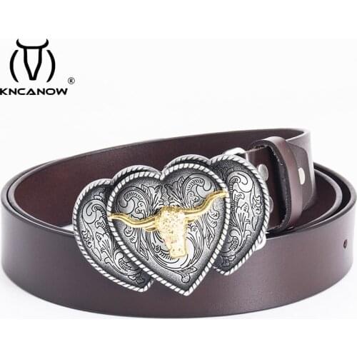 Fashion Female Belt Cowboy 3d Bull Solid Buckle Mens Strap Ceinture Homme Male Wide Jeans Cowgirl Genuine Leather Heart Belts