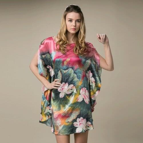Pink Lutos Floral Silk Satin Sleeping Dresses Women 2021 Summer Long Casual Sexy Office Work Daily Dress Plus Size Loose
