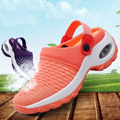 Womens Mesh Shoes Summer Sandals Heighten Air Cushion Soft Walking Sandals Sports Slippers Comfortable Breathable Flats Shoes