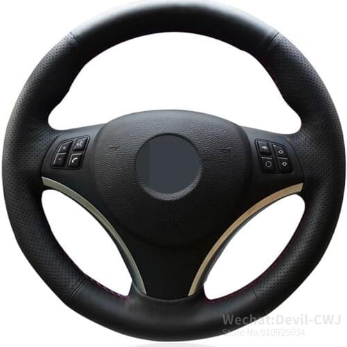 DIY Hand-stitched Black Alcantara Leather Car Steering Wheel Cover for BMW E90 335i 330i 320i 325i E87 120i 130i 120d