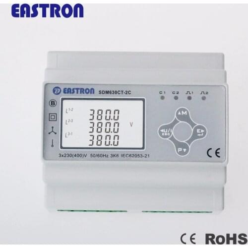 SDM630MCT-2C, 1/5A CT connected, Dual Input Multifunction Power Meter for Lighting and Power, RS485 Modbus RTU,CE Approved