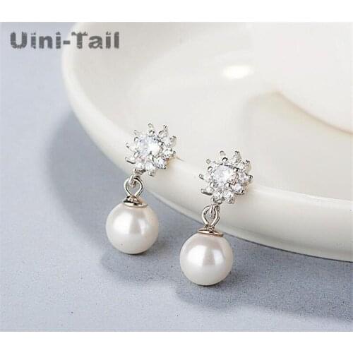 Uini-Tail hot new 925 sterling silver flower earrings Korean personality sun flower pearl fashion trend micro inlay jewelry