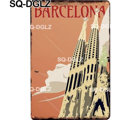 [SQ-DGLZ] BARCELONA City Plaque Metal Sign Vintage Tin Sign Home Decor Bar Wall Sticker Pub Cafe Decoration Painting Poster