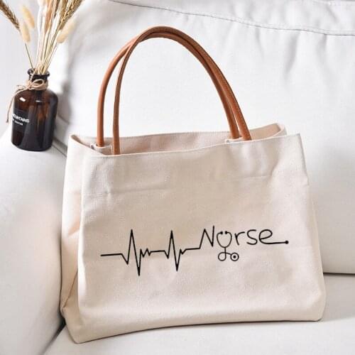 Nurse Heatbeat Printed Tote Bag Nursing Work Bag Gift for Nurse Women Lady Fashion Beach Bag Shopping Bag