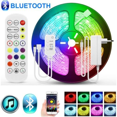 Bluetooth LED Strip Light 5050 Flexible Ribbon led light strip RGB 5M 10M 15M Tape Diode for Home TV Party Decoration+Adapter