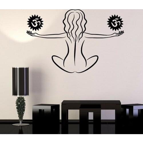 Vinyl Yoga logo Wall Decal Woman Yoga Center Meditation Hinduism Wall Stickers Removable for Home Bedroom Yoga Decoration C654