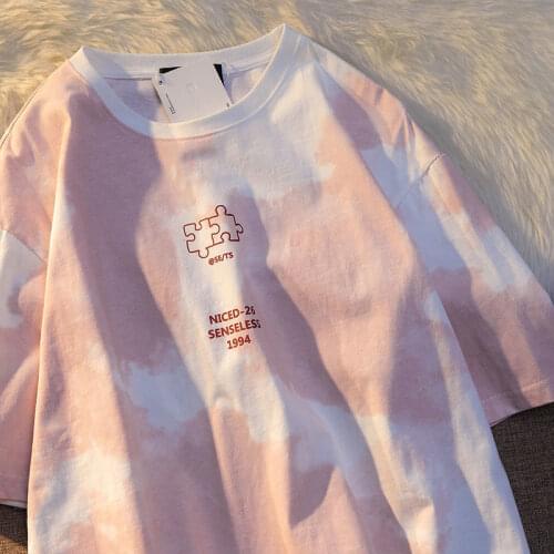 Y2K vintage Kawaii oversized Casual Tops Summer Fashion Punk o-neck basic Short Sleeve Tie dye gothic Women Wild tops Streetwear