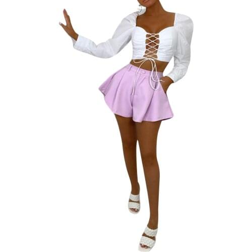 Women Summer Fashion Short Pants, Solid Color High-Waist Business Flared Shorts with Pockets for Girls, 4 Colors