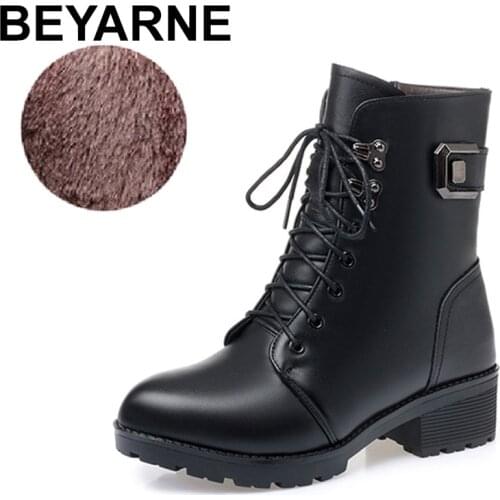 BEYARNE Ankle Boots Women Winter New 2020 Wool Warm Non-slip Ladies Boots Plus Size 41 42 43 Winter Snow Boots