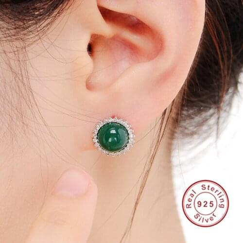 2016 Brand New 100% Natural Stone Earrings Stud Solid 925 Sterling Silver Stunning Round Unique Design For Women